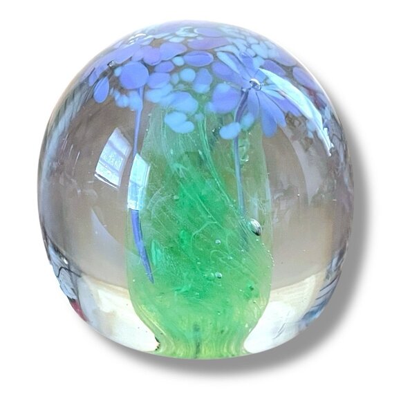 Vintage Kerry Art Glass Ireland Paperweight Purple White Green Floral Flowers 3" - Picture 5 of 8